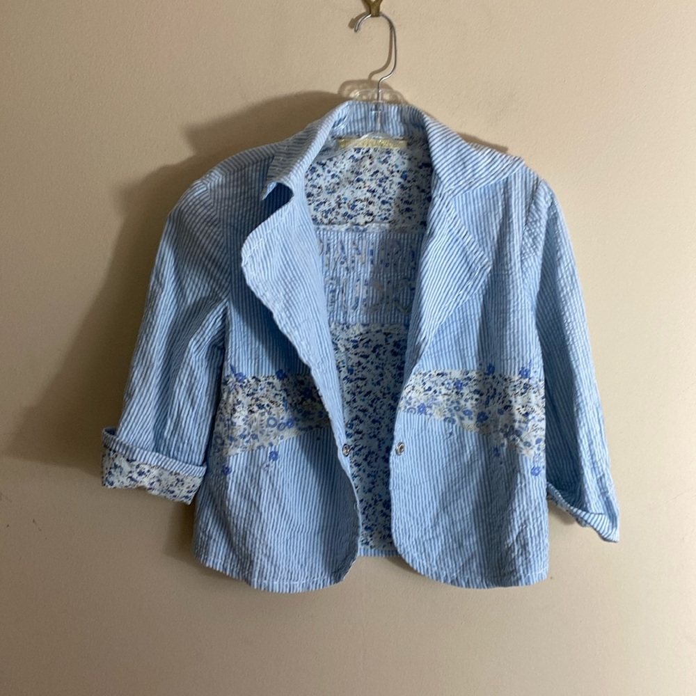 Vintage Pianura Studio Blue and White Pinstripe Jacket with Floral Lining